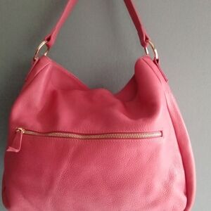 LAGGO Pink Leather Hobo Shoulder Bag Gold Tone Hardware Zipper Pocket
